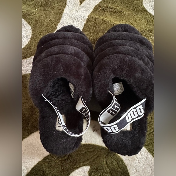 UGG Fluff Yeah Genuine Shearling Platform Slingback Sandal Slide Black Women 8 - Picture 2 of 11